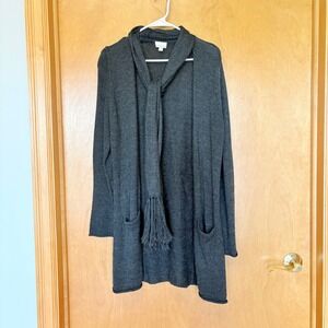 Holistia Womens Charcoal Gray Knit Cardigan Sweater with Attached Scarf Size M